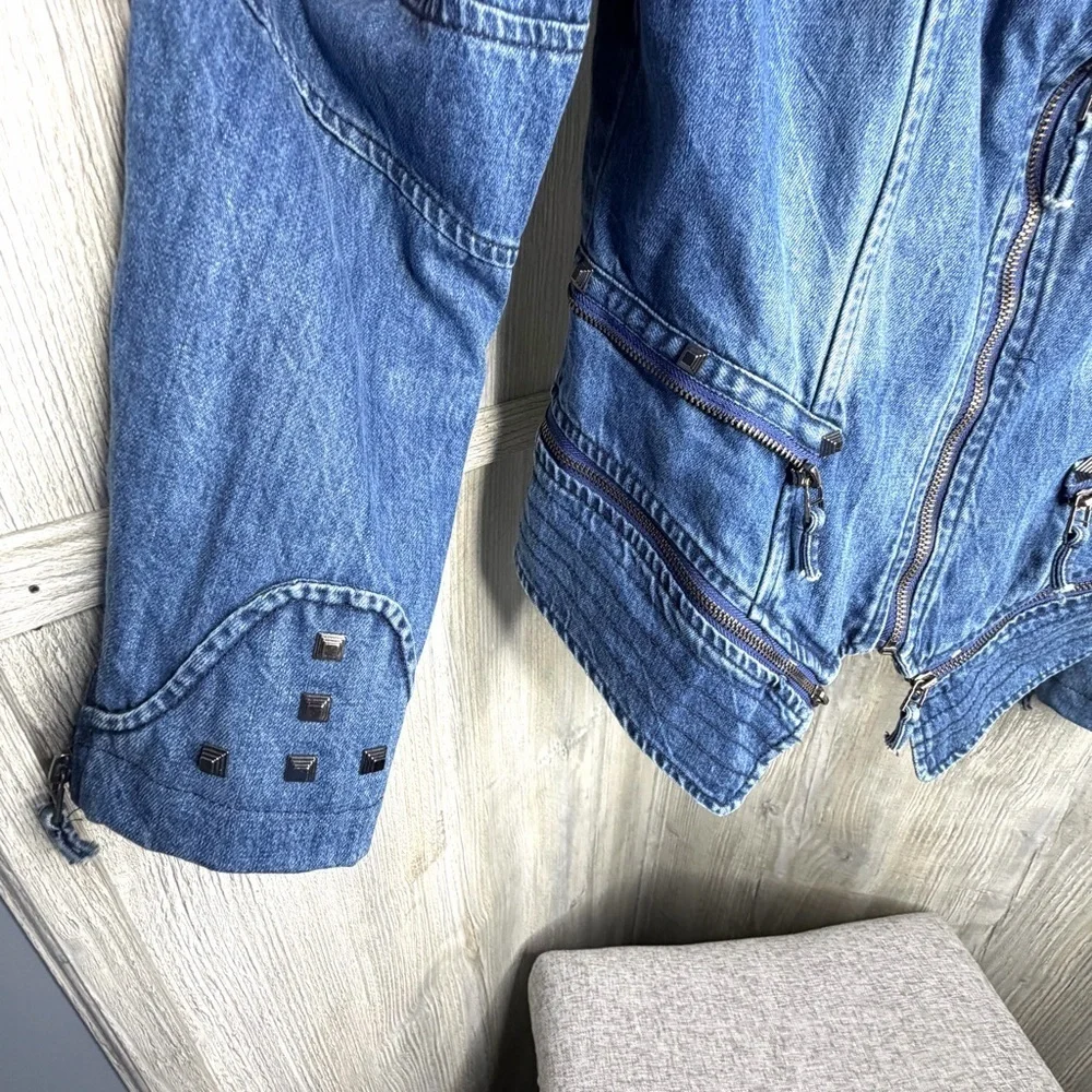 SX Denim Streetwear Moto Jacket with Studded Details